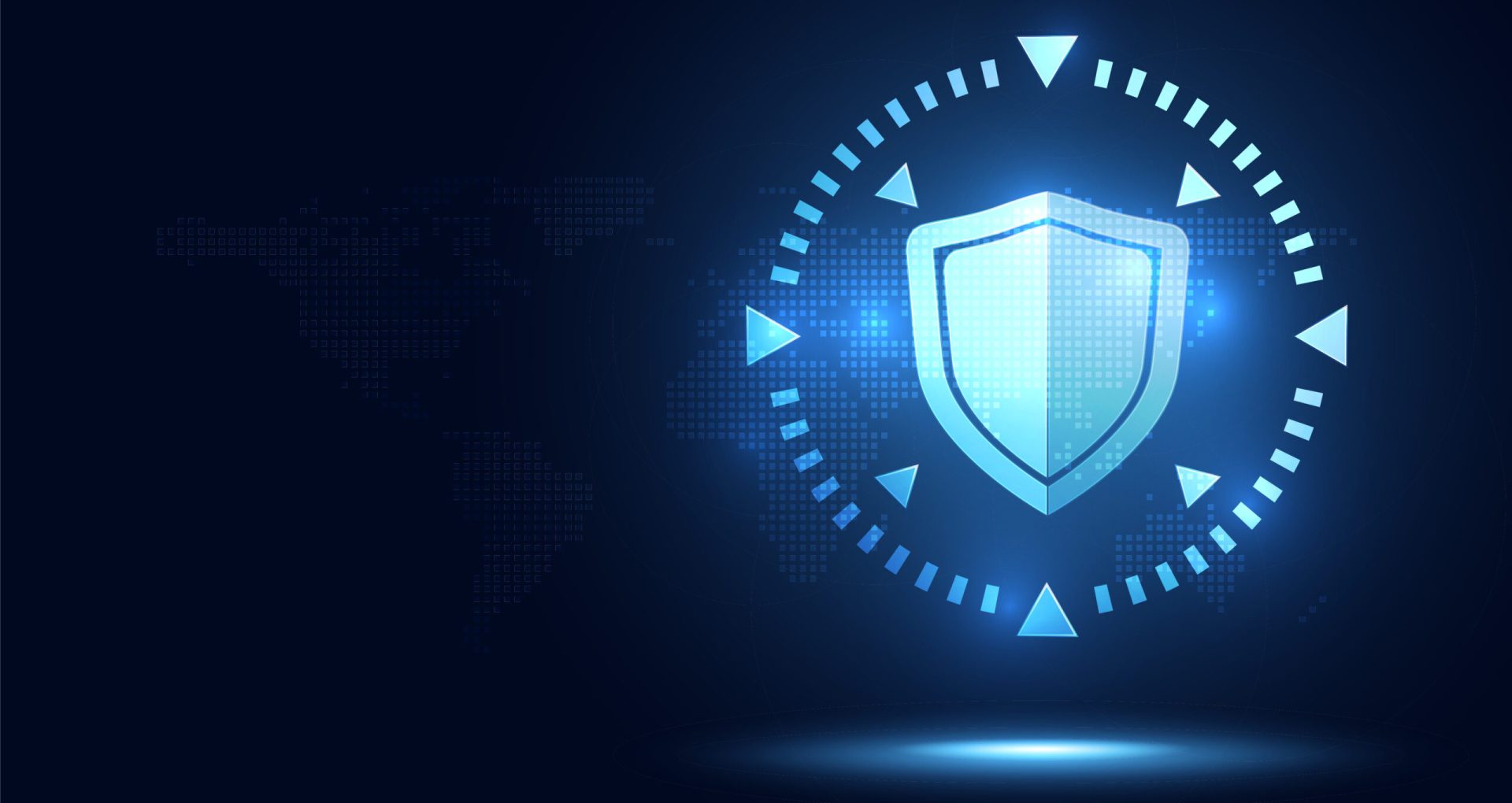 Cyber security shield guard blue abstract digital glowing background. Decoding technology and Computer network protection concept. New futuristic system technology sign symbol. Vector illustration.